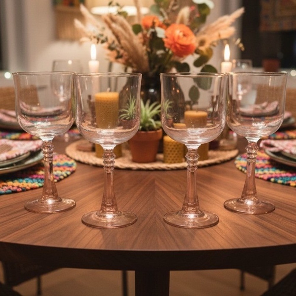 Cristal D'Arques Durand Blush Pink Wine Glasses, Set of 4, Stemware, Drinkware